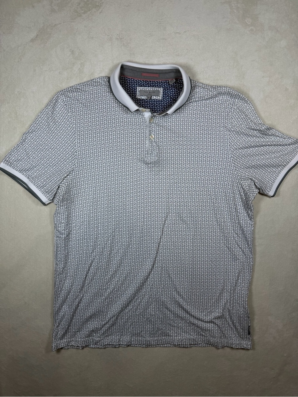 Ted Baker London Size 6 Large White & Gray Micro-Pattern All Over Print Polo